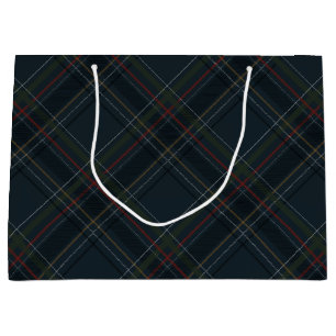 Classic holiday plaid stylish navy Christmas Large Gift Bag