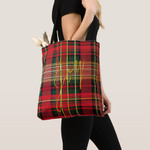 Classic Holiday Red and Green Plaid Tartan 'Joy'  Tote Bag