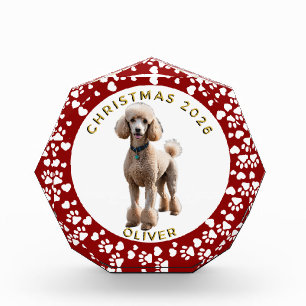 Classic Holiday Red Custom Photo Pet Memorial Block