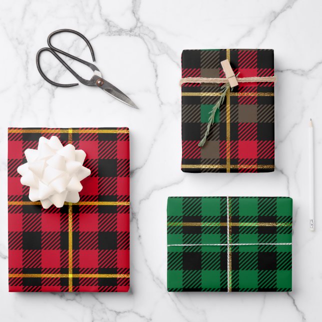 Classic Holiday Red Green Plaid Christmas Simple Wrapping Paper Sheet (Front)