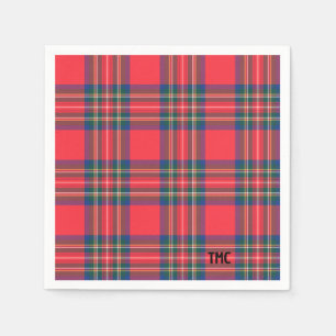 Classic Holiday Red Tartan Plaid Initials Festive Napkin