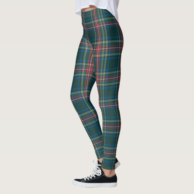 Classic Holiday Tartan Plaid Black Red Green Leggings (Left)