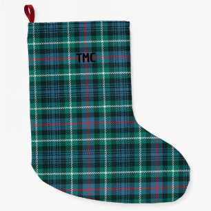 Classic Holiday Tartan Plaid INITIALS Festive Large Christmas Stocking