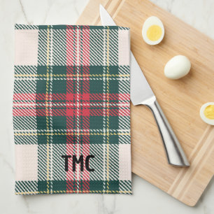 Classic Holiday Tartan Plaid Initials Festive Sock Kitchen Towel
