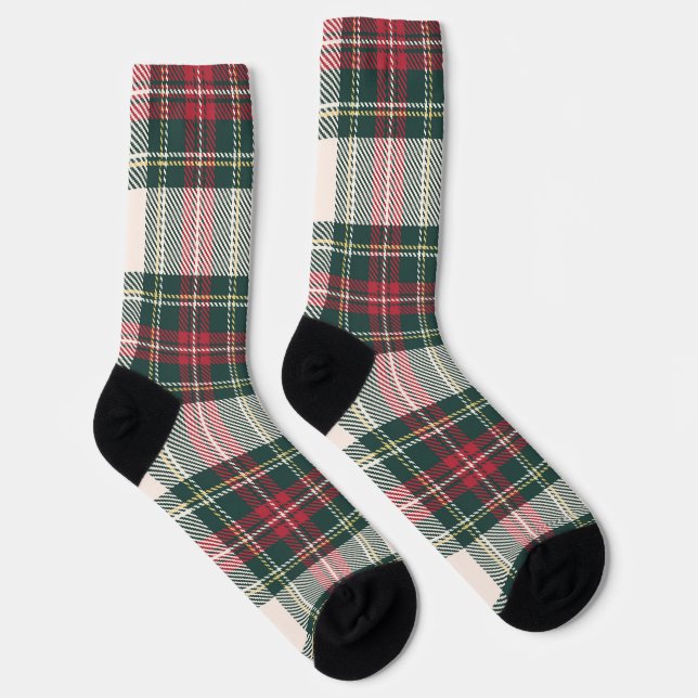 Classic Holiday Tartan Plaid Initials Festive Socks (Right)