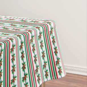 Classic Holly and Stripes Tablecloth
