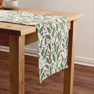 Classic Holly Berry Christmas  Short Table Runner