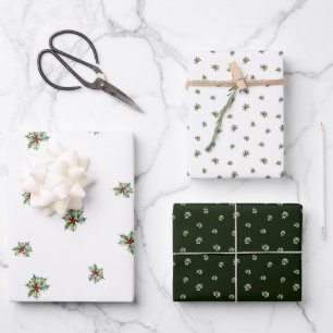 Classic Holly Christmas  garland with berries Wrapping Paper Sheet