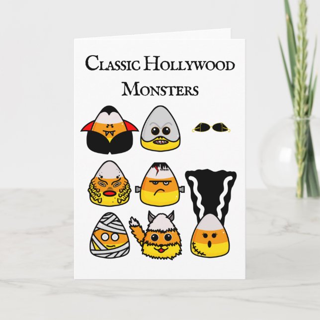 Classic Hollywood Monsters Candy Corn Holiday Card (Front)