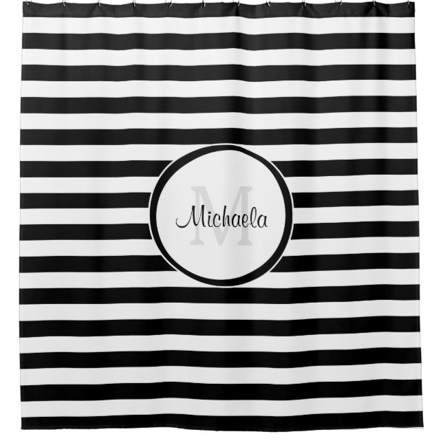 Classic Horizontal Black White Stripes With Name (Front)