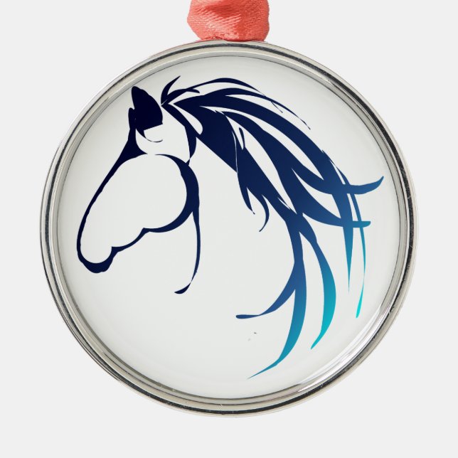 Classic Horse Head Logo in Blues Metal Ornament (Front)