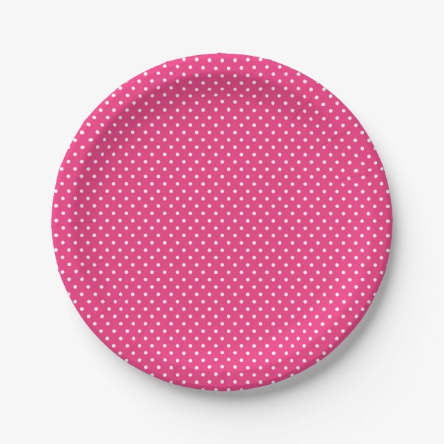 Classic Hot Pink and White Polka Dot Plates (Front)