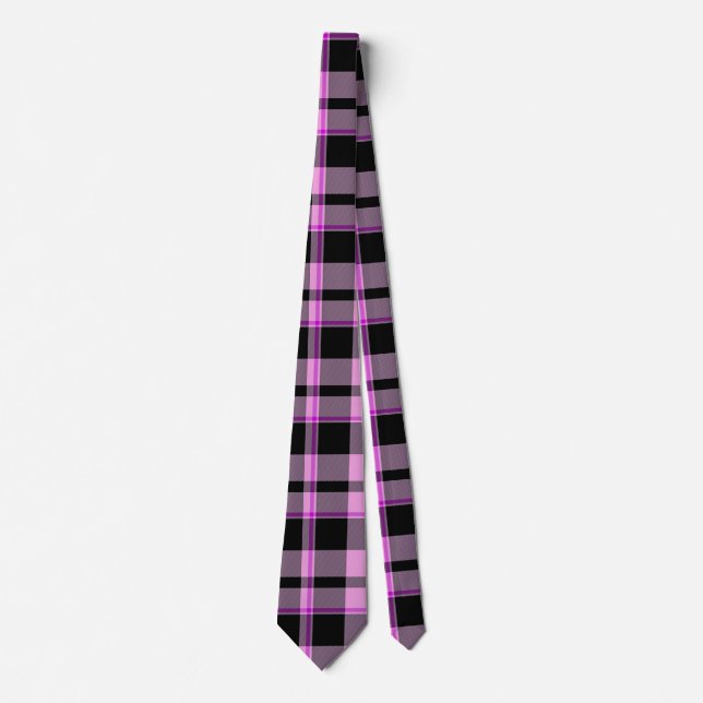 Classic Hot Pink Black Gingham Plaid Tartan Tie (Front)