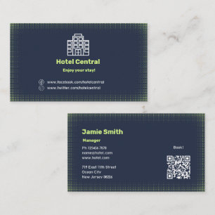 Classic Hotel Blue Business Card With QR Code