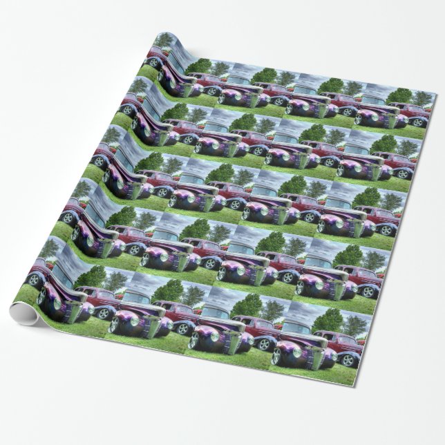 Classic Hotrod Cars Wrapping Paper (Unrolled)