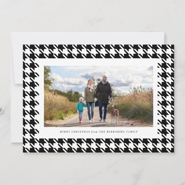 Classic houndstooth black and white holiday card (Front)