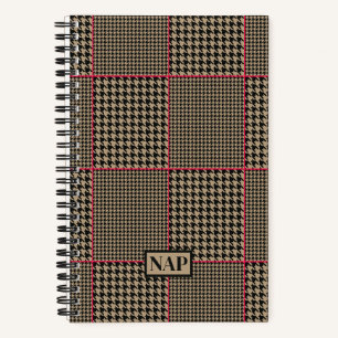 Classic Houndstooth Black Taupe Hot Pink Check Notebook