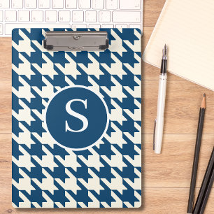 Classic Houndstooth Blue & White Monogram Clipboard