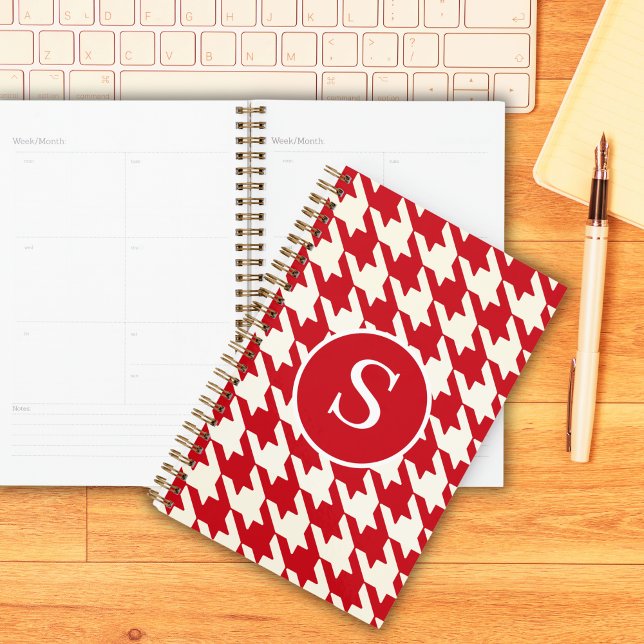 Classic Houndstooth Cherry Rouge & Blanc Monogramm (Créateur téléchargé)
