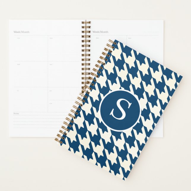 Classic Houndstooth Encore Blue & White Monogram Planner (Display)