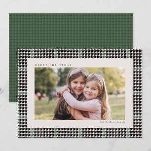 Classic houndstooth frame black green one photo holiday card