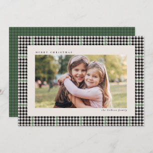Classic houndstooth frame black green one photo holiday card