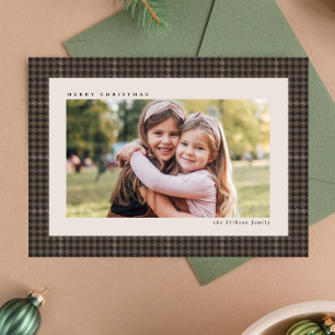 Classic houndstooth frame preppy one photo brown holiday card
