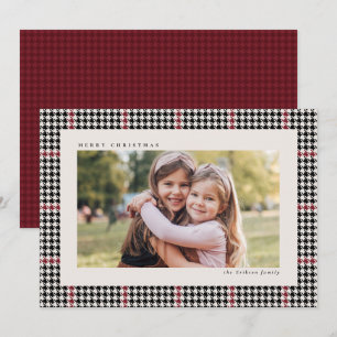 Classic houndstooth frame red black one photo holiday card