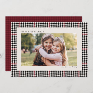 Classic houndstooth frame red black one photo holiday card