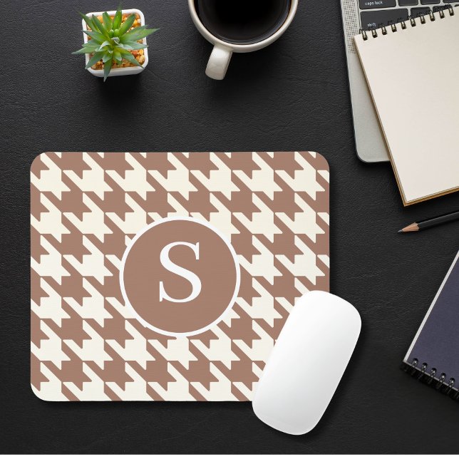 Classic Houndstooth Mocha Mousse & White Monogram Mouse Pad (Creator Uploaded)