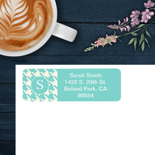 Classic Houndstooth Pattern Aqua Blue and White