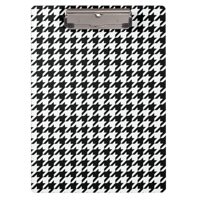Classic Houndstooth Pattern: Black & White Vintage Clipboard (Front)