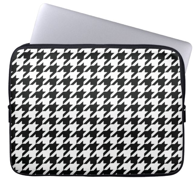 Classic Houndstooth Pattern: Black & White Vintage Laptop Sleeve (Front)