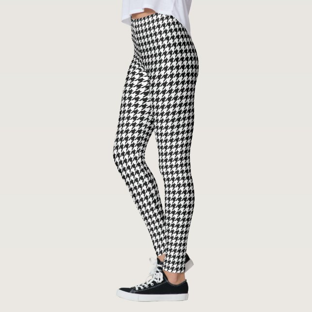 Classic Houndstooth Pattern: Black & White Vintage Leggings (Left)