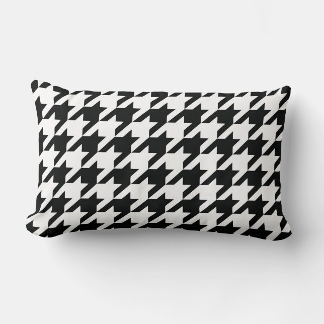 Classic Houndstooth Pattern: Black & White Vintage Lumbar Pillow (Front)