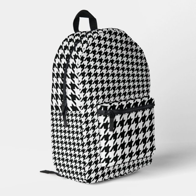 Classic Houndstooth Pattern: Black & White Vintage Printed Backpack (Back Corner Left)