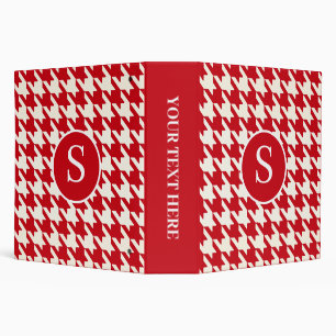 Classic Houndstooth Pattern Cherry Red and White Binder