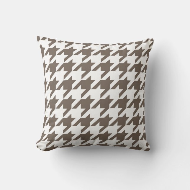Classic Houndstooth Pattern in Taupe and White Throw Pillow (Front)