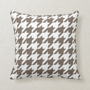 Classic Houndstooth Pattern in Taupe and White Throw Pillow