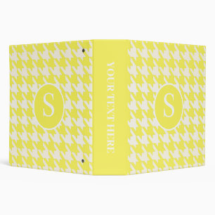 Classic Houndstooth Pattern Lemon Yellow and White Binder