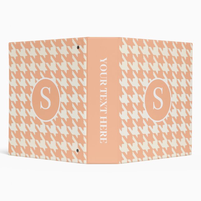 Classic Houndstooth Pattern Peachy Coral & White Binder (Background)