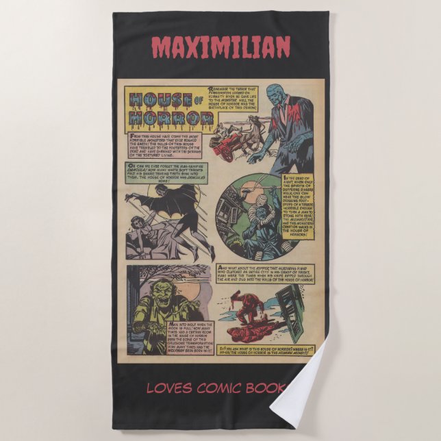 Classic House Of horrors Comic Book Monsters Beach Towel (Front)
