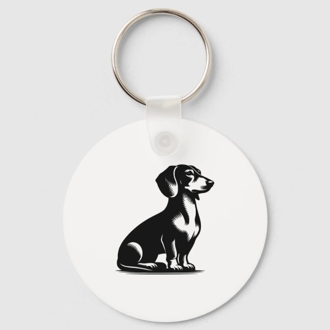 Classic Hunting Dog Vintage Dachshund Drawing Copy Keychain (Front)