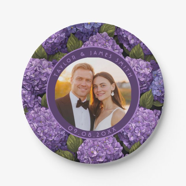 Classic Hydrangeas Plates For Engagement Party (Front)