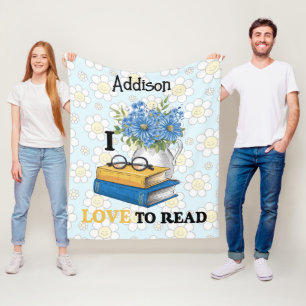 Classic "I love to read" personalized floral Fleece Blanket