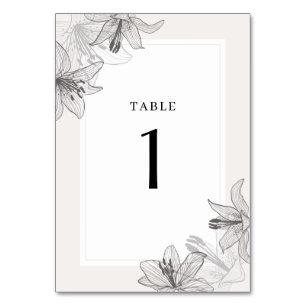 Classic Illustrated Floral Lilies Table Number