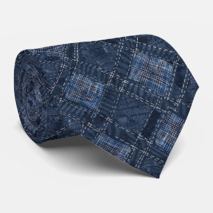 Classic Indigo Diamond Stitch Denim Pattern Tie