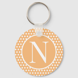 Classic initial letter Light Orange Polka Dots Keychain