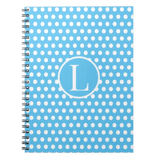 Classic initial letter Polka Dots sky blue & white Notebook (Front)