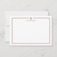 Classic Initial Monogram Red Border Stationery